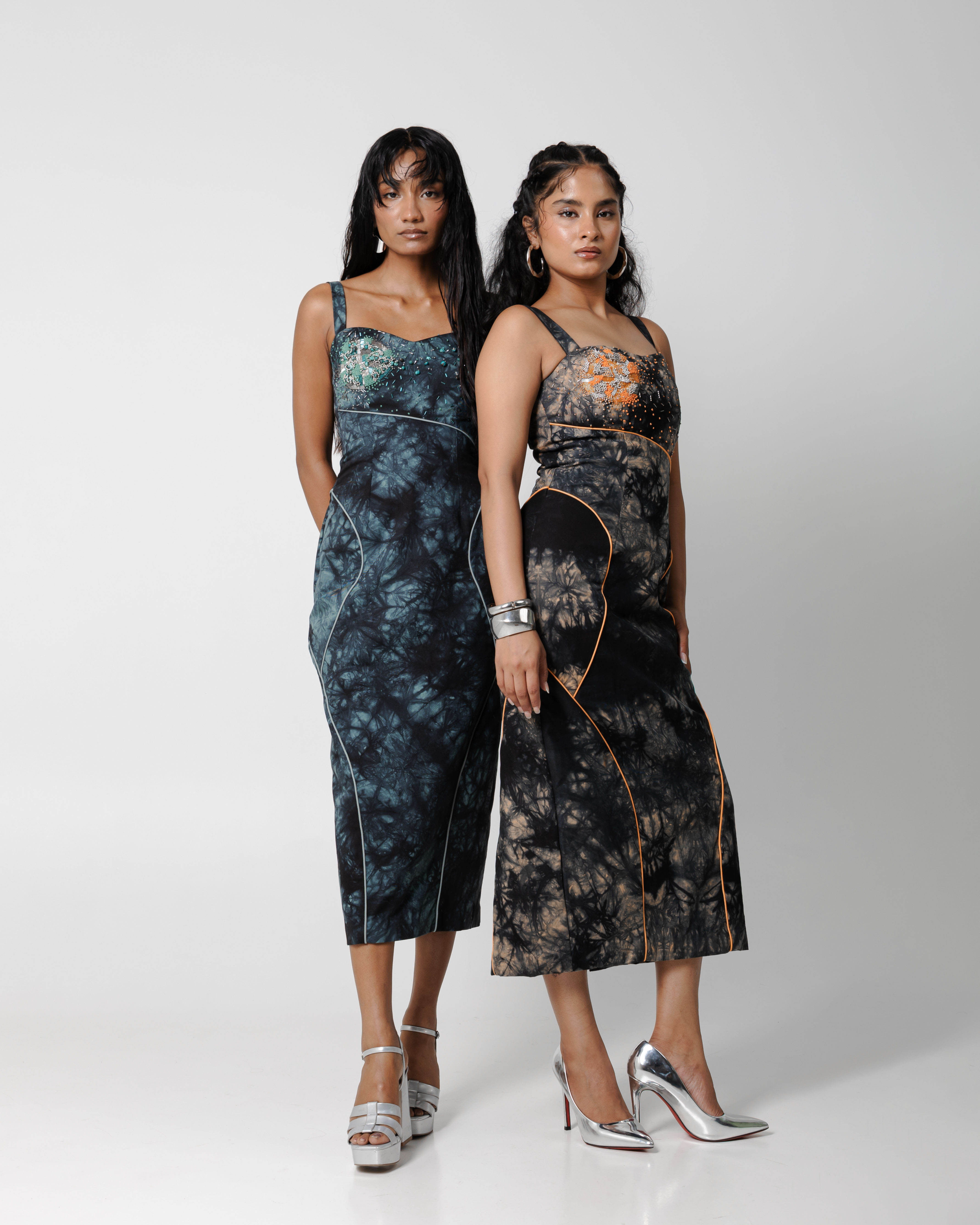 NORI Denim Tye Dye Dress (Teal Green)